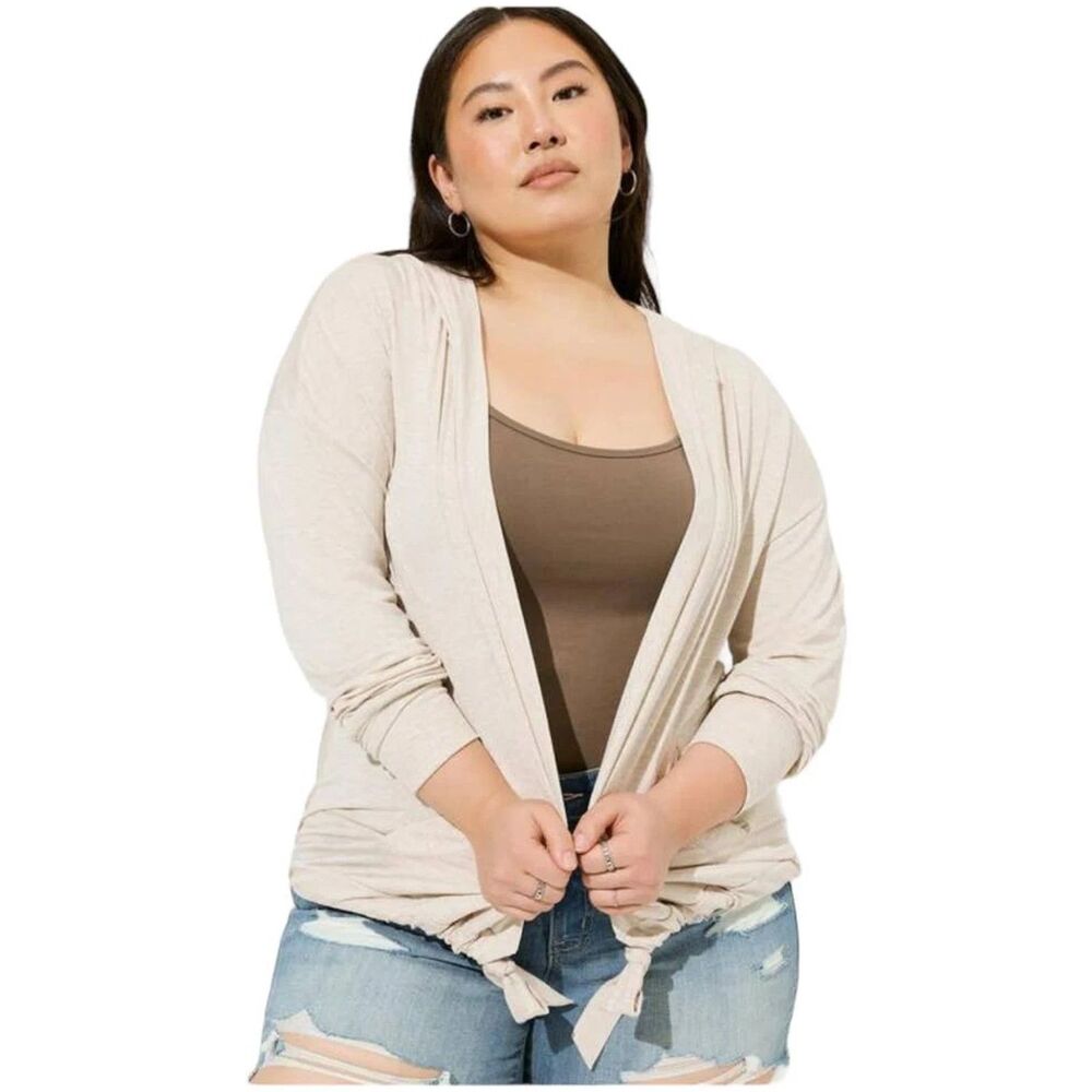 Torrid 5 Super Soft Hooded Cardigan Open Front Size 5X Heather Oatmeal Cream